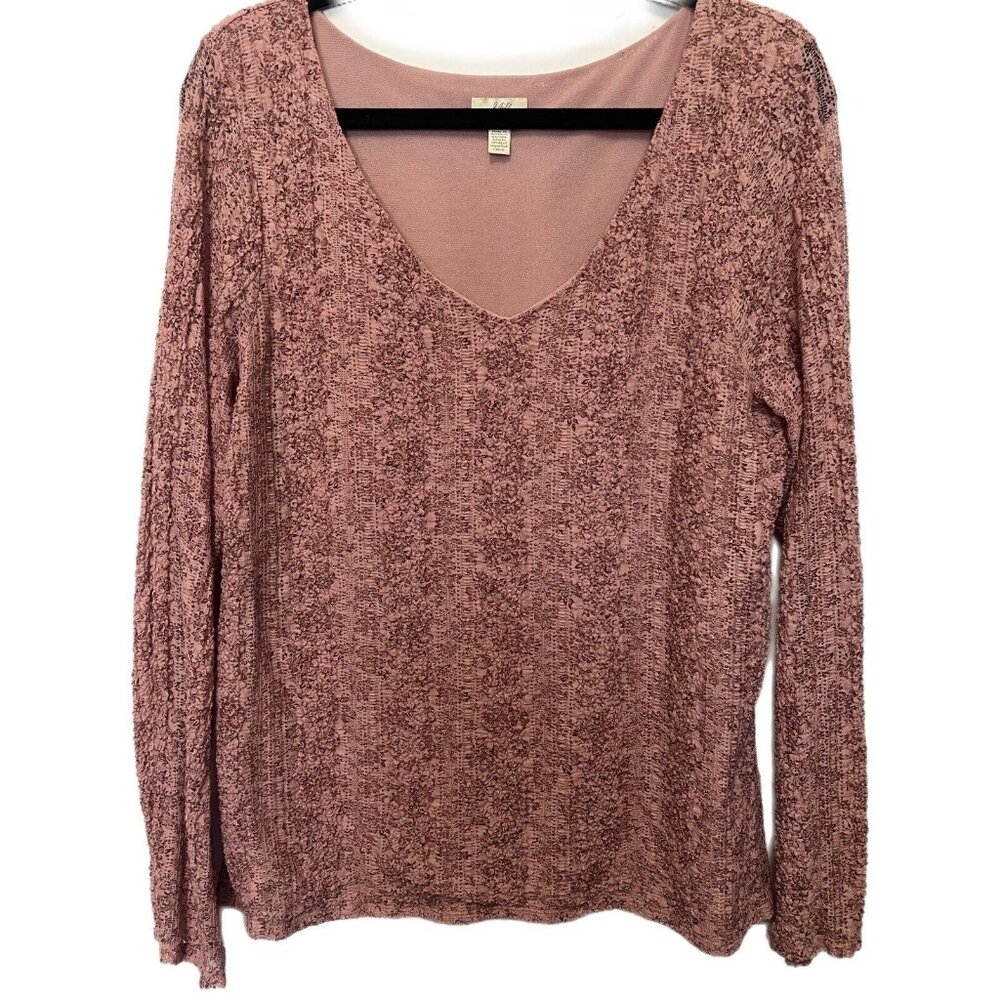 J Jill Shirt Womens Size XL Pink Stretch Lined Lace Long Sleeve Blouse‎ Pullover